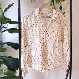 Frank & Eileen Barry Button-Up Shirt M Yellow Hearts Crinkle Cotton Italy